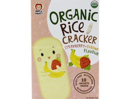 Apple Monkey Organic Rice Cracker Strawberry Banana Flavor 30g on Sale