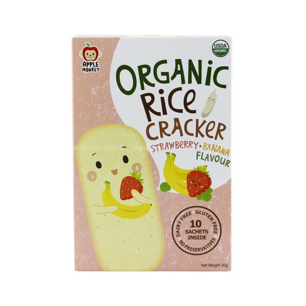 Apple Monkey Organic Rice Cracker Strawberry Banana Flavor 30g on Sale