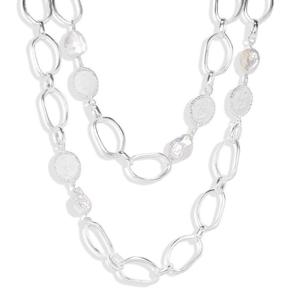 Flat pearls and coins Layered Necklace For Cheap