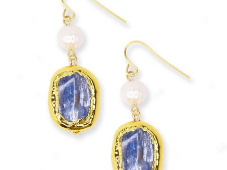 Kyanite and pearl drop earrings Cheap