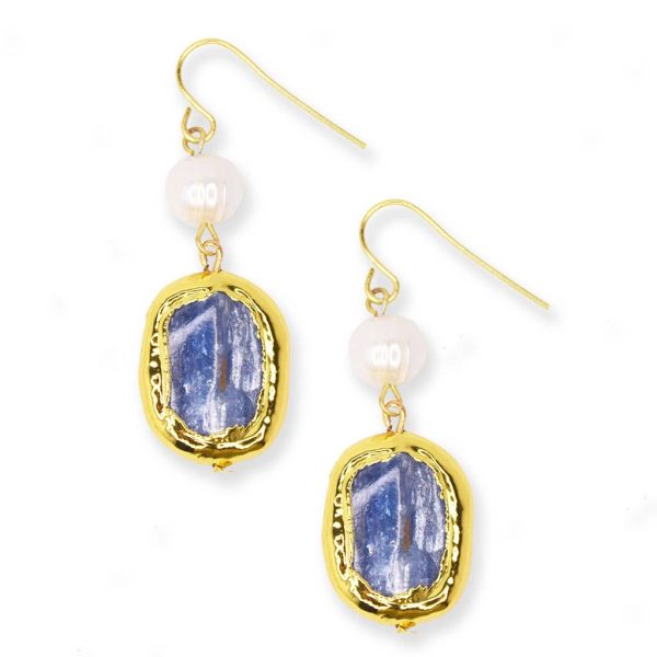 Kyanite and pearl drop earrings Cheap