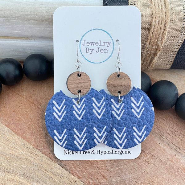 Denim Earring w white Chevron Hot on Sale