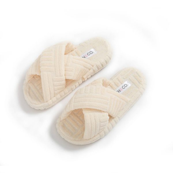 Cream Textured Slippers Online