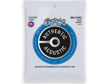 Martin Acoustic Guitar Strings: MA175 Custom Light Bronze 11-52 3 Pack For Cheap