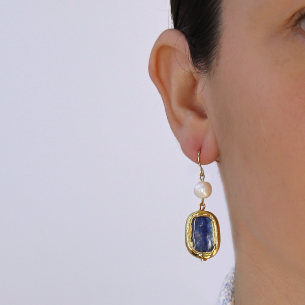 Kyanite and pearl drop earrings Cheap