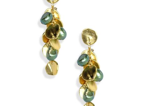 Coin and green pearl chandelier drop earring For Discount